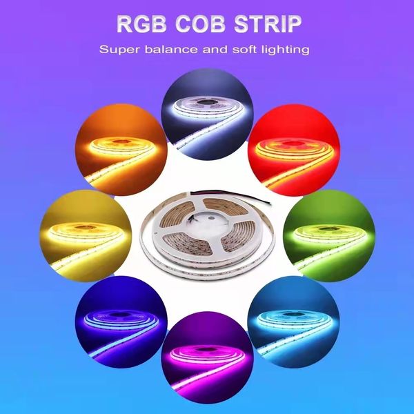 RGB/RGBW Cob LED Faixa 24V 840 LEDs/m Fita flexível Soft Luz colorida de aplicativo móvel para decoração interna