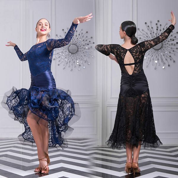 

modern ballroom dance clothes women backless lace dress tango dance wear prom waltz performance costume long dress vdb3247, Black;red