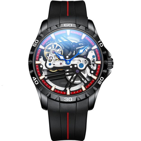 

ailang original design skeleton men automatic mechanical fashion brand sports sile band watches bright military clocks, Slivery;brown