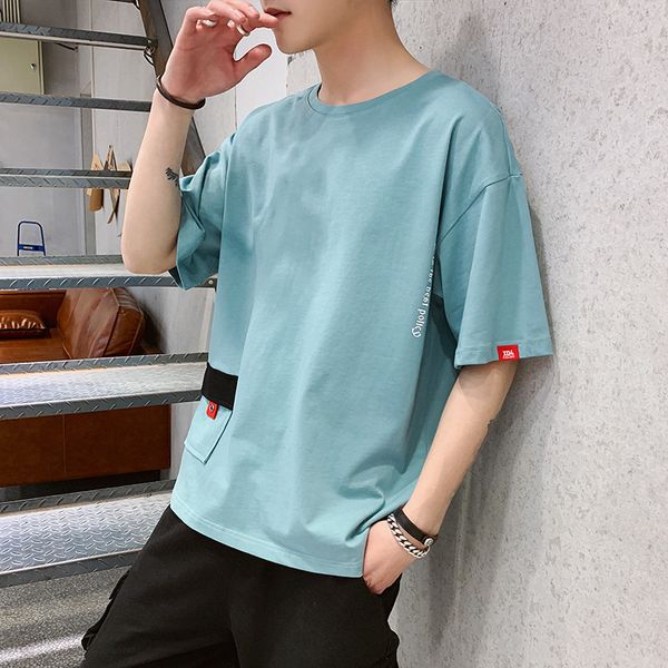 

ummer new 2020 korean tooling short sleeve loose t-shirt round neck men's undercover fashion, White;black