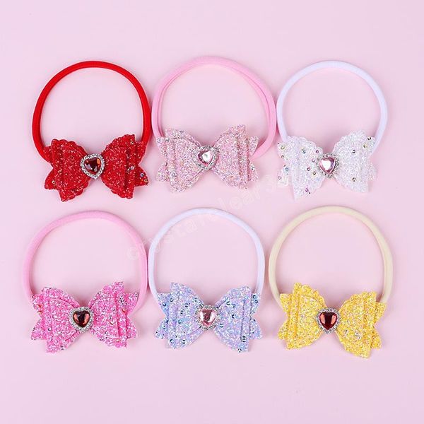 

baby hair accessories valentine's day girls sequins bow hairbands turban nylon elasticity fashion kids hairbow boutique bow-knot hairba, Slivery;white