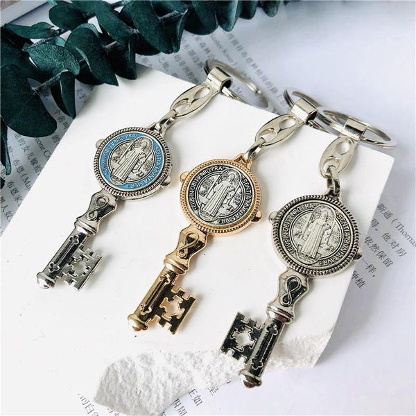 

keychains catholic san benito keychain handmade dripping oil jesus cross keyring for women religious accessories wholesale, Silver