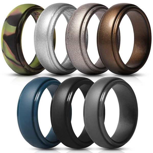 

2021 men's silicone rings rubber wedding bands flexible silicon comfortable fit lightweigh ring multi colors and size men jewelry, White