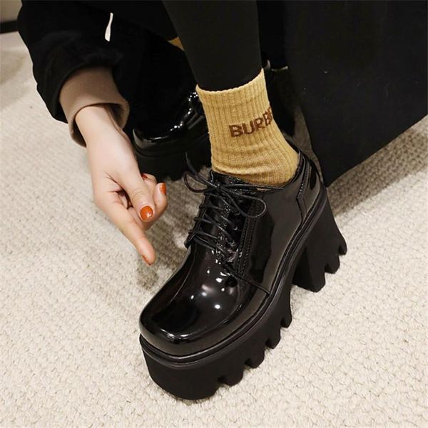 

dress shoes pxelena drop ship harajuku punk gothic women plus size 35-44 platform thick sole creepers lady chunky block high heels jk, Black