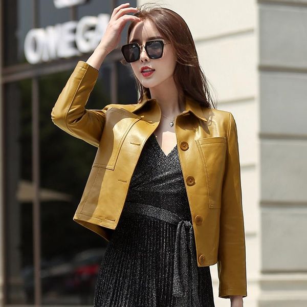 

women's leather & faux women jacket spring slim real sheepskin coat korean style clothing short coats chaquetas wpy3852, Black