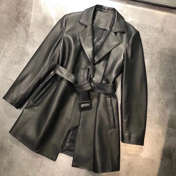 

women's leather & faux ladies genuine windbreak real lambskin coat, Black