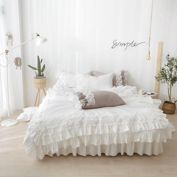 

bedding sets white lace flower princess wedding 100% cotton home textile bed sheet set  king size duvet pillowcases cover
