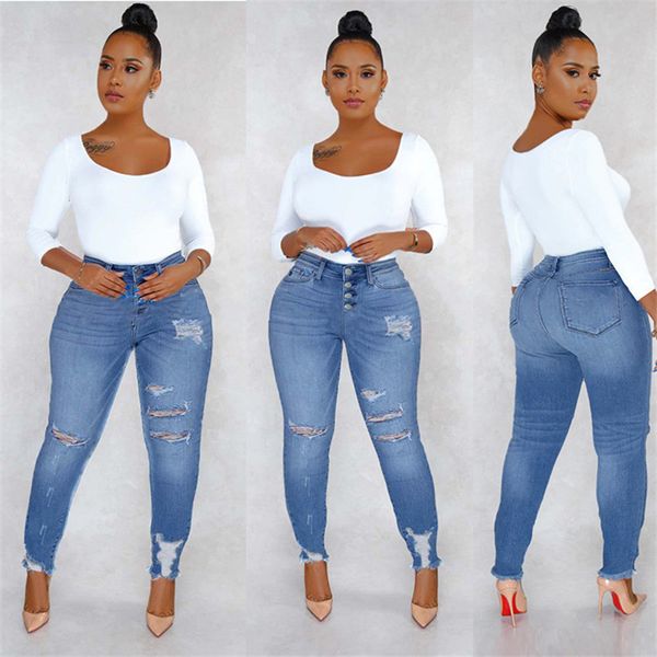 

new arrival ripped for women casual denim long fashion office ladies jeans potlead broek s-3xl drop shipping, Blue