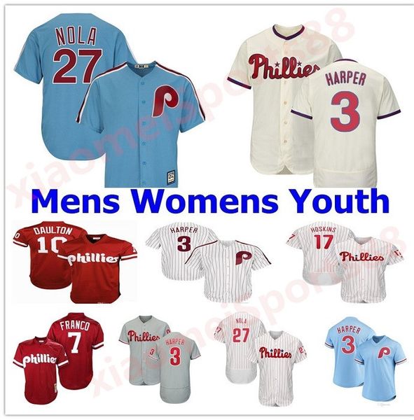 

bryce men women kids youth jersey darren daulton harper maikel franco 17 rhys hoskins 27 aaron nola mitch williams mike schmidt baseball, Blue;black