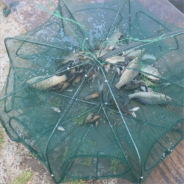 

fishing accessories 6 holes portable folded hexagon net network casting crayfish catcher fish trap shrimp tank cages mesh nets