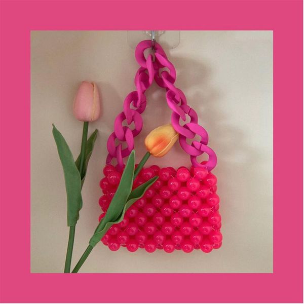 

evening bags 2021 summer style single shoulder transparent crystal acrylic beaded bag fish bone chain portable mini beading envelope