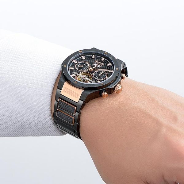 

wristwatches nesun watch men's sports luminous waterproof moon phase relogio masculino automatic mechanical watches, Slivery;brown