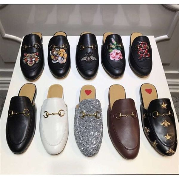 

luxury leather loafers muller er slipper s shoes with buckle fashion men princetown slippers brown casual mules flats 38-46, Black