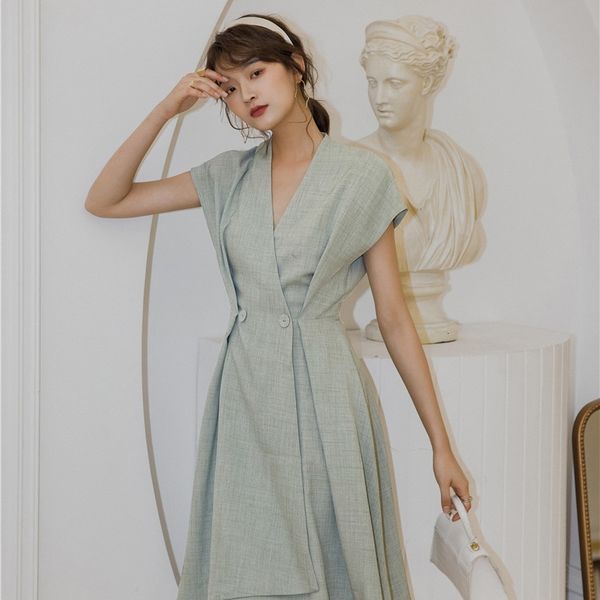 

casual dresses sleeveless summer wrap women batwing v neck a line tunic korean ladies modest lokl, Black;gray