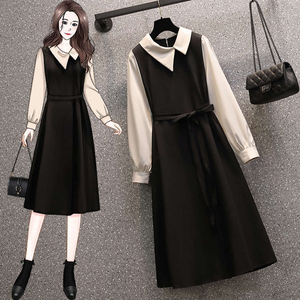 

large size women's 2021 spring new fat mm temperament french hepburn belly covering age reducing foreign style fashion dress, Black;gray