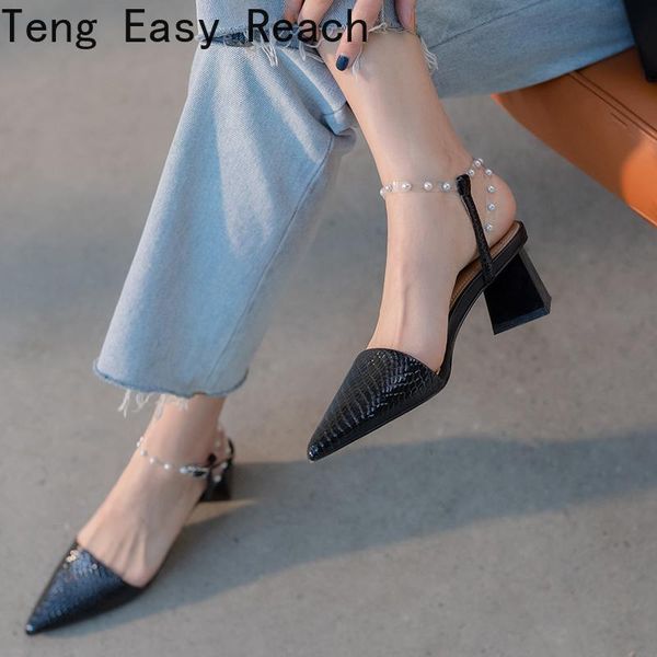 

sandals women pointed toe fashion trend high heels pumps female genuine leather summer est banquet white, Black
