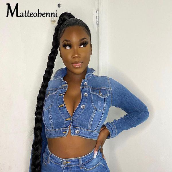 

fashion girls denim 2021 new pocket single-breasted long sleeves lapel women casual slim streetwear short jackets z55p, Black;brown