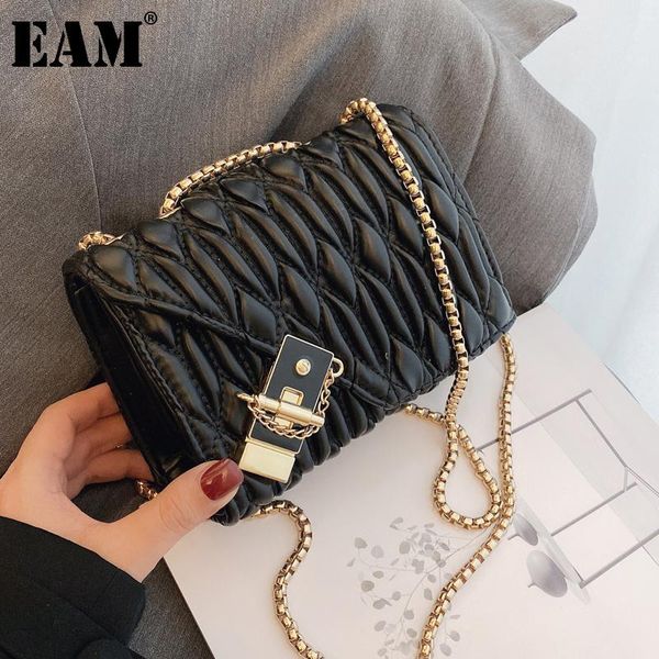 

cross body [eam] women metal chains wrinkled pu leather flap personality all-match crossbody shoulder bag fashion tide 2021 18a1110