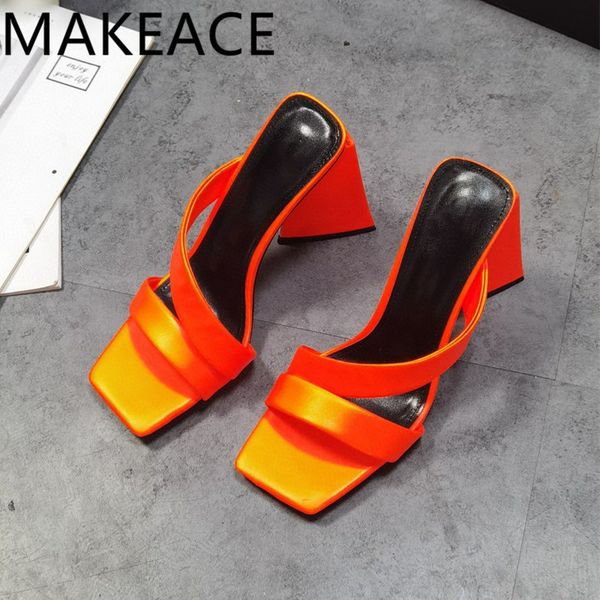 

official website 70% off outlet new designer fashion slippers rubber summer beach sandals square high heel platform slides crystal mules sho, Black