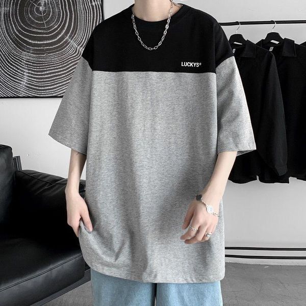 

men's t-shirts 2021 summer short-sleeved t-shirt stitching korean version loose half-sleeved casual student handsome, White;black