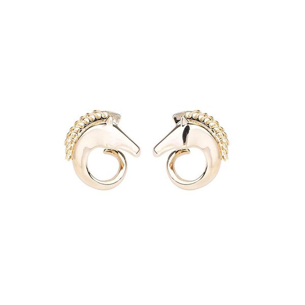 

stud brand 925 sterling silver french autumn and winter heavy industry niche horse earrings for women jewel bijoux, Golden;silver