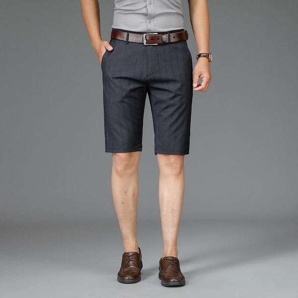 

men's shorts 2021 summer stripe zipper business regular thin pants grey office color spinning plus size 38 40 42, White;black