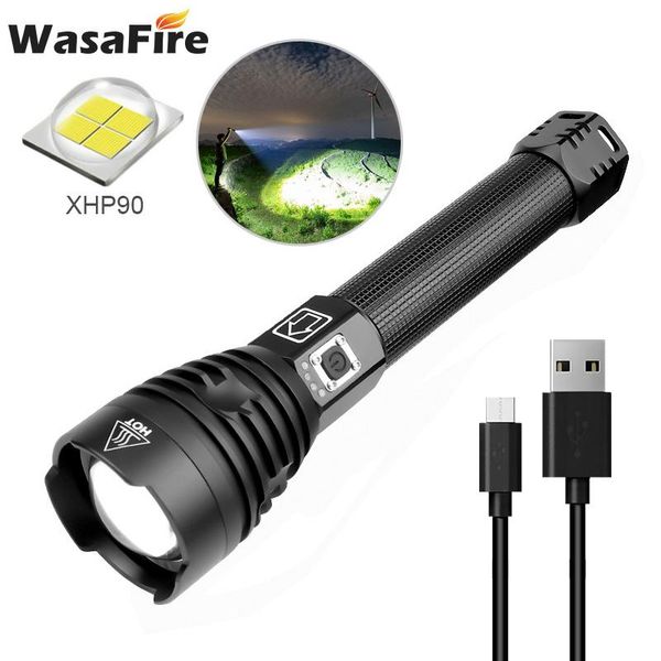 

40000 lumens xhp90 powerful led torch usb rechargeable tactical lantern waterproof 18650/26650 zoom hand lamp