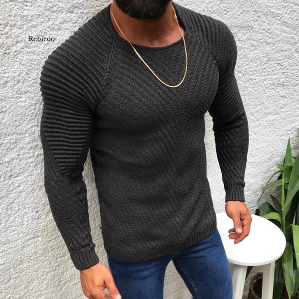 

fall/winter new pullover sweater men o-neck solid color long-sleeved sweater slim men's pull men's clothing, White;black