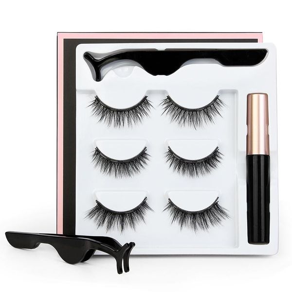 

false eyelashes 3pairs/set magnetic 3d wispy thick natural magnet liquid eyeliner eye eyelash makeup tool kit