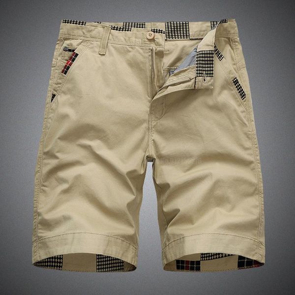 

men's shorts 100% cotton summer cargo short men plaid patchwork color knee length casual beach pants bermuda masculina drop, White;black
