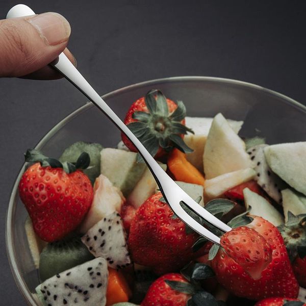 

forks 201 stainless steel fruit fork creative-fruit stick cake dessert two teeth salad
