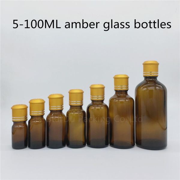 

storage bottles & jars 5ml 10ml 15ml 20ml 30ml amber glass bottle, 50ml 100ml vials essential oil bottle with gold cap 200pcs/lot