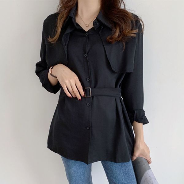 

mid-length women's design sense niche 2021 spring and autumn new waist long sleeve blouse retro trend slim shirt female x0nt, White