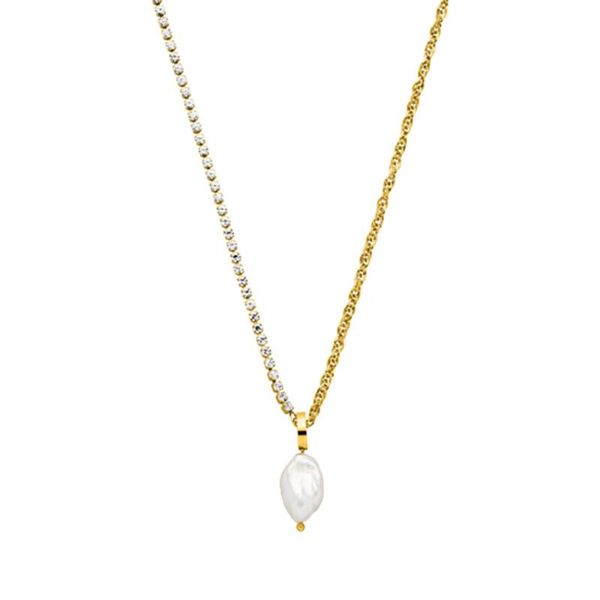 

chains mavis hare stainless steel natural pearl elua chain necklace half cz crystal wai as aloha beach girl gift, Silver