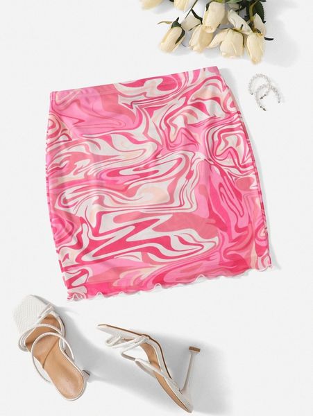 

marble print mini skirt 403x#, Black