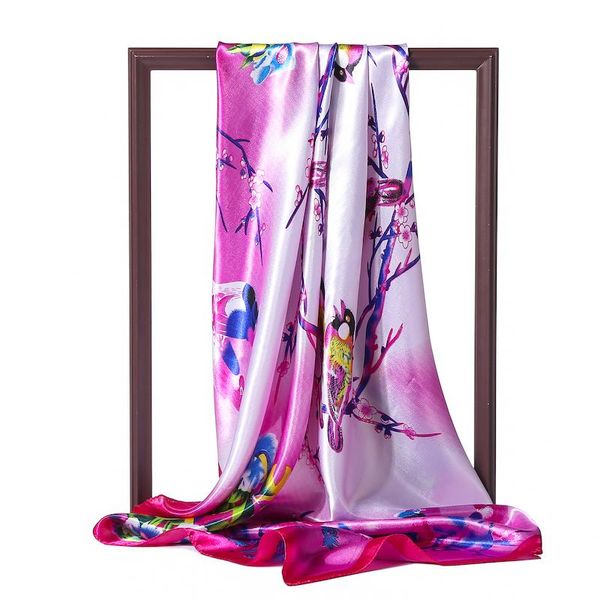 

scarves lady print silk 90cm square hijab neck bewch shawls wraps floral pashmina headband kerchief, Blue;gray