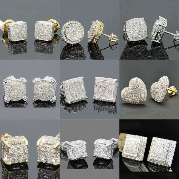 

hop hip geometry square iced out bling earrings gold micro pave cubic zirkoon stud earring for men, Golden