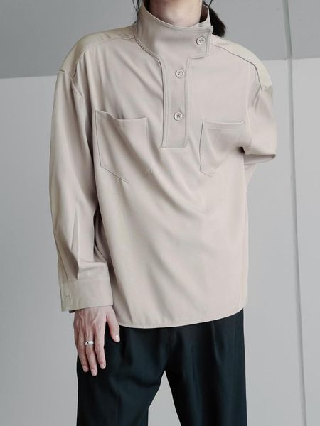 

men's casual shirts long sleeved shirt large personalized high collar button decoration loose pullover fashion work dress commuter, White;black