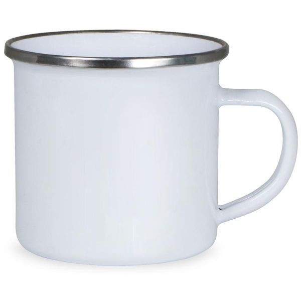 

mugs 12oz sublimation white enamel mug with silver rim