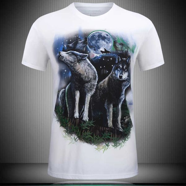 

men's t-shirts summer wolf print 3d short sleeve large bottomed shirt, White;black