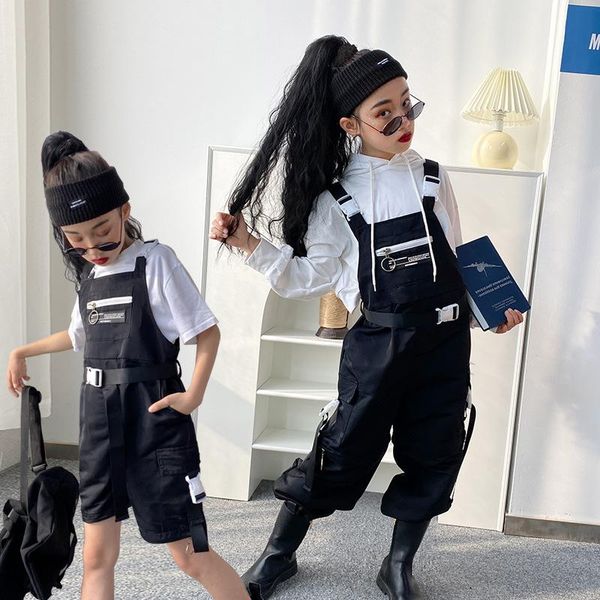 

high-quality spring 2021 new girl's overalls, big children's street pants, parent-child trousers, detachable design, handsome pa, Blue