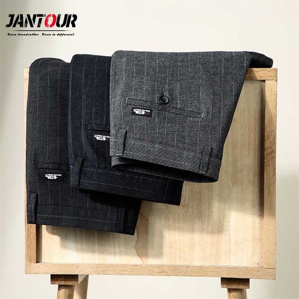 

brand classic men business pants fashion stripe dress fit trousers office casual black formal suit 211110