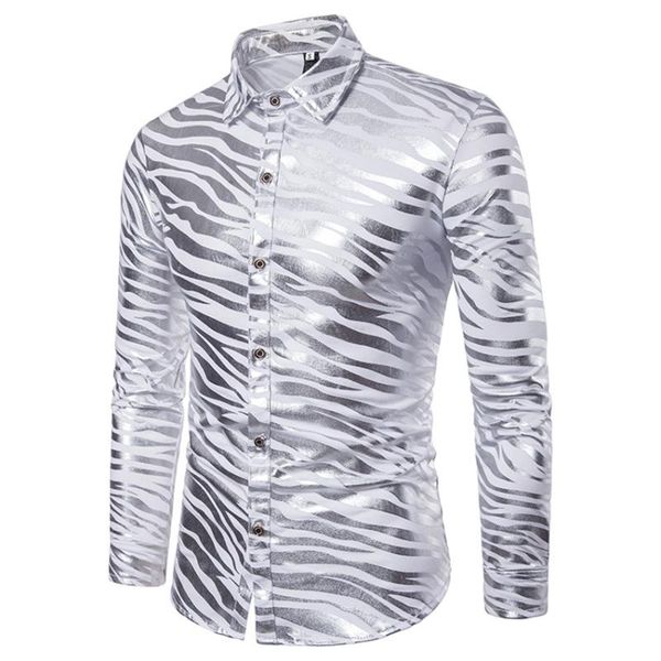 

men's casual shirts autumn winter zebra striped printed shirt long sleeve male slim clothing fitness man wear, White;black