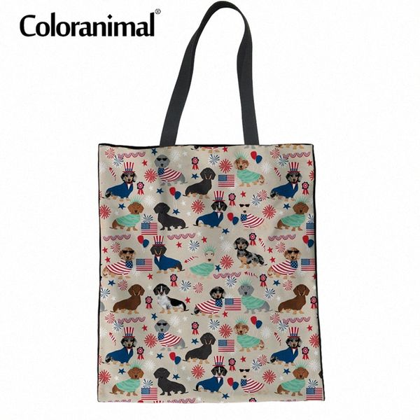 

coloranimal multi function women long handbag foldable reusable casual canvas bag 3d puppy dachshund dog print womens cloth bag c2nd#