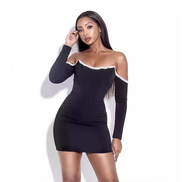 

casual drs bandage long sleeve autumn and winter high end luxury one neck drs, Black;gray
