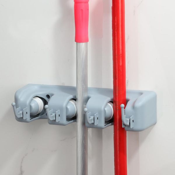 

wall mounted mop storage holder brush broom hanger rack kitchen organizer with accessory gadgets bathroom shelves