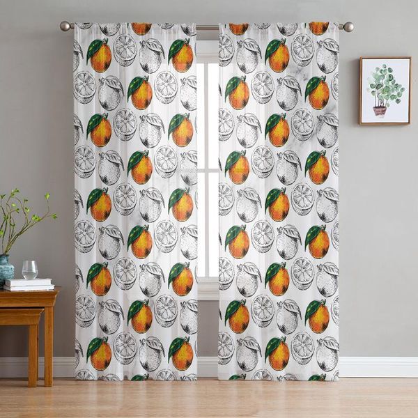 

curtain & drapes oranges lines leaves fruit plants tulle curtains for living room bedroom modern voile kitchen window treatment
