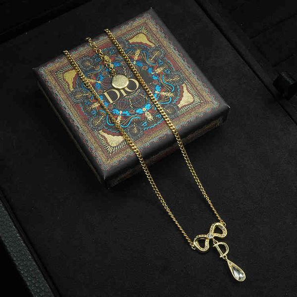 

design jewelry letter bow necklace fashion temperament water drop diamond pendant female, Silver