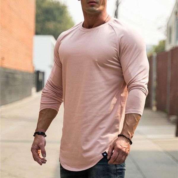 

men's t-shirts black long sleeve t-shirt, slim, cotton, for gym, fitness, bodybuilding, workout, White;black