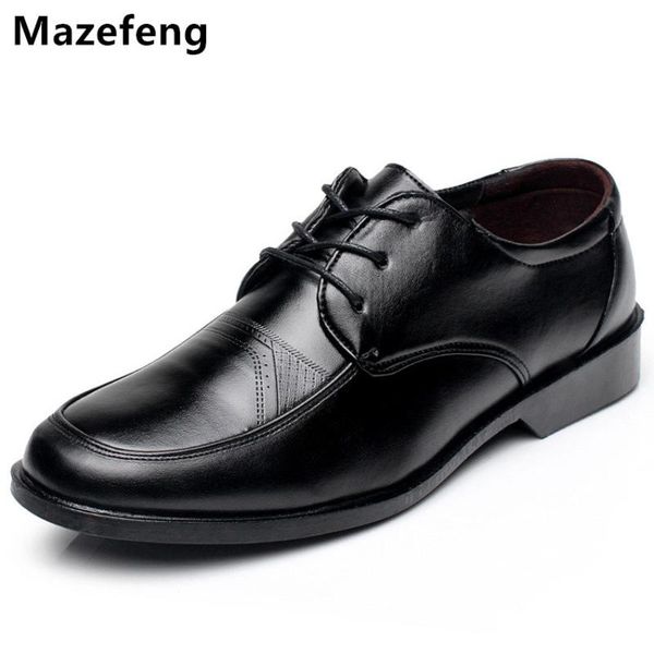 

dress shoes mazefeng 2021 spring male leather breathable square toe men lace-up solid business falts, Black